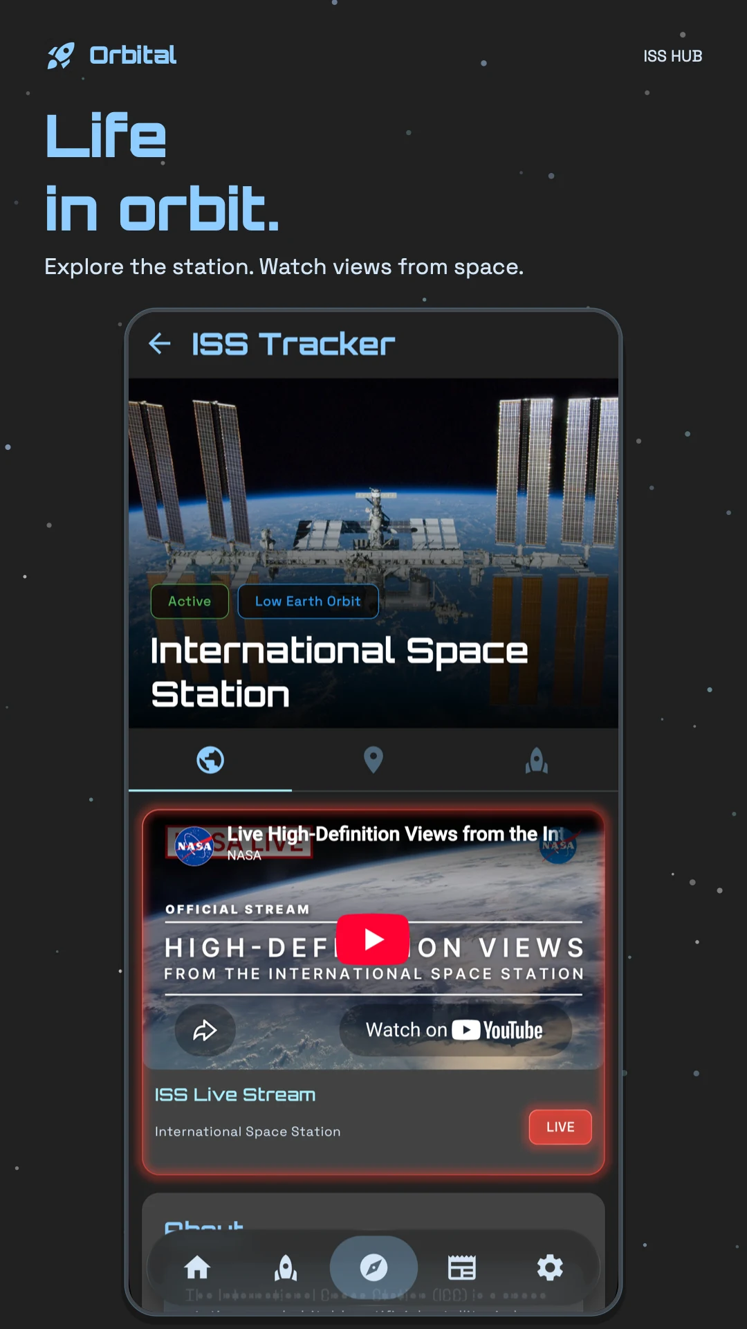 International Space Station overview with a live video stream.